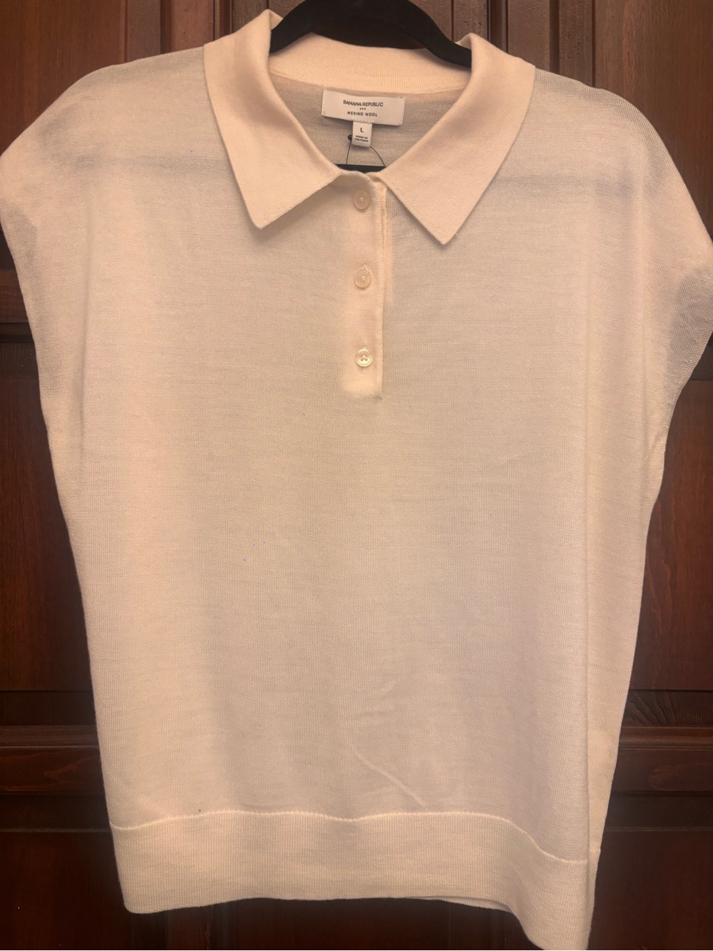Banana Republic Merino Wool Cream Short Sleeve Polo Button-Front Top